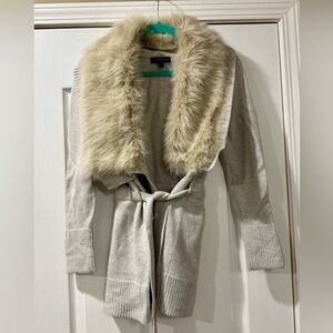 Banana Republic Cream Cardigan with Detachable Faux Fur Collar
